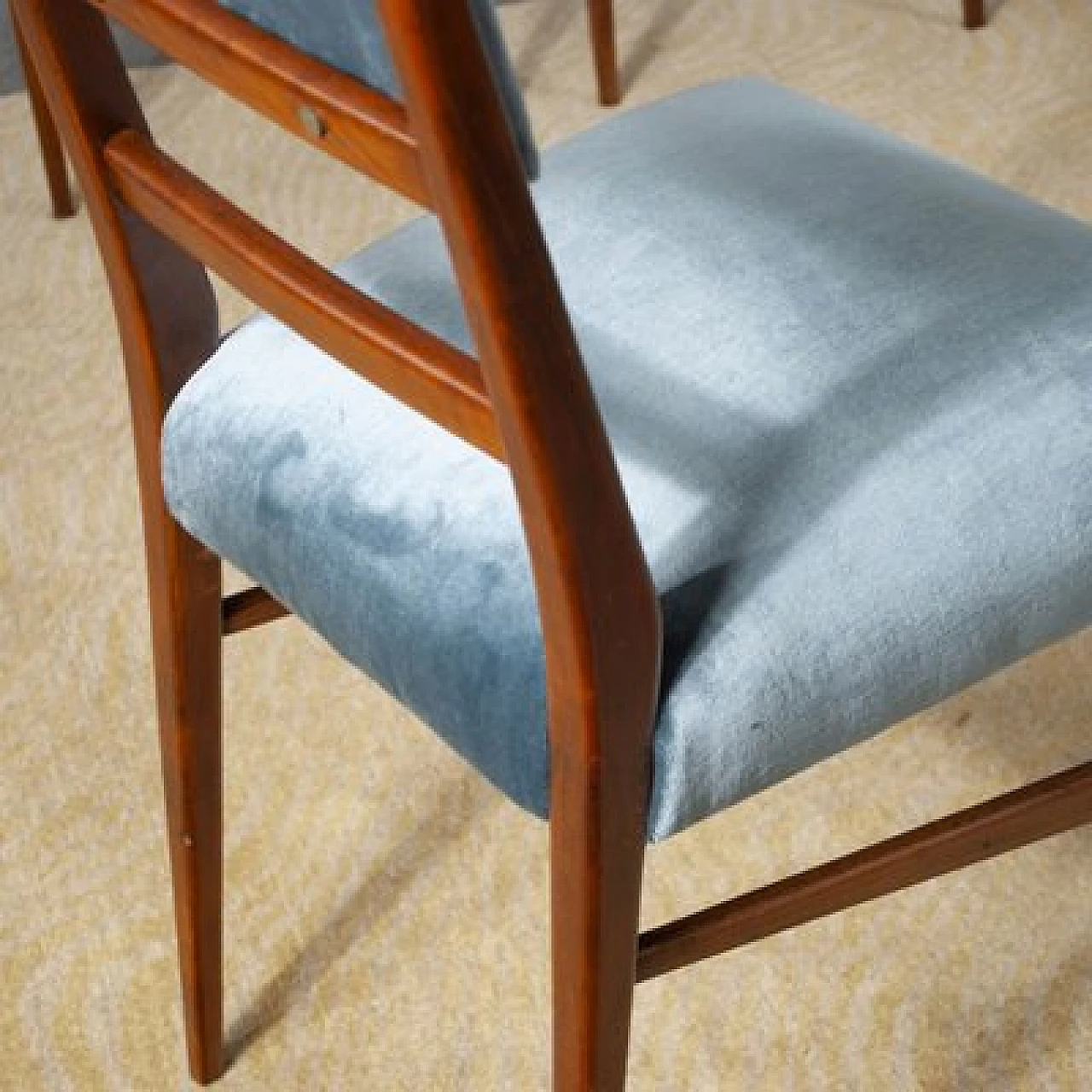 6 Chairs with velvet seat and wooden frame with slim backrest, 1950s 5