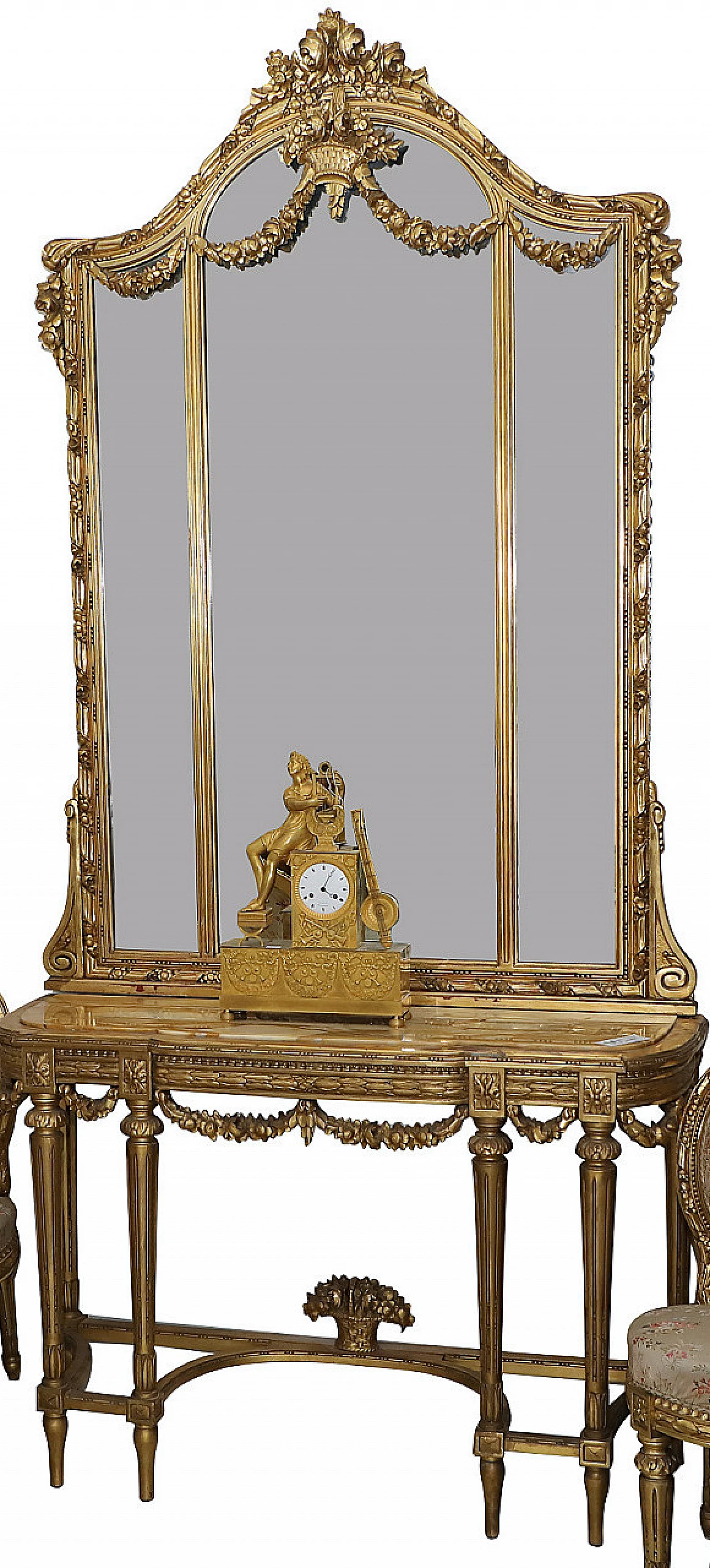 Gilded and carved wooden console table with mirror, 1920s 6