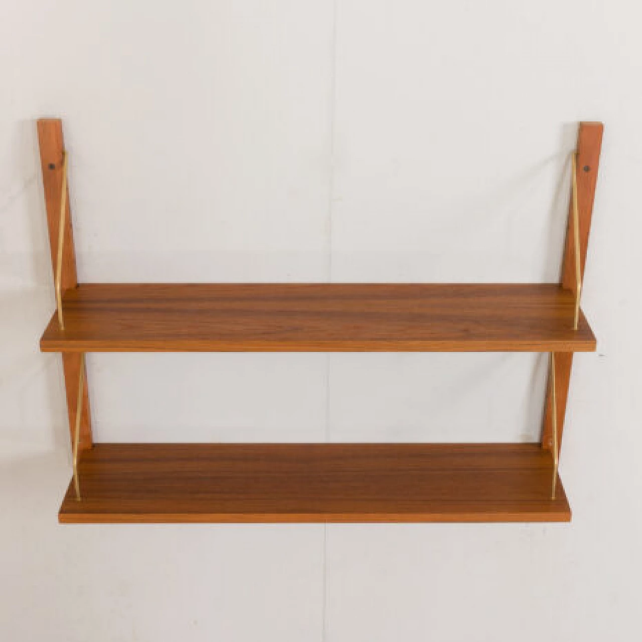 Hanging teak and brass bookcase in the style of Poul Cadovius, 1970s 5