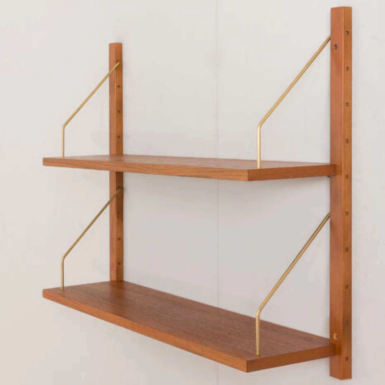 Hanging teak and brass bookcase in the style of Poul Cadovius, 1970s 6