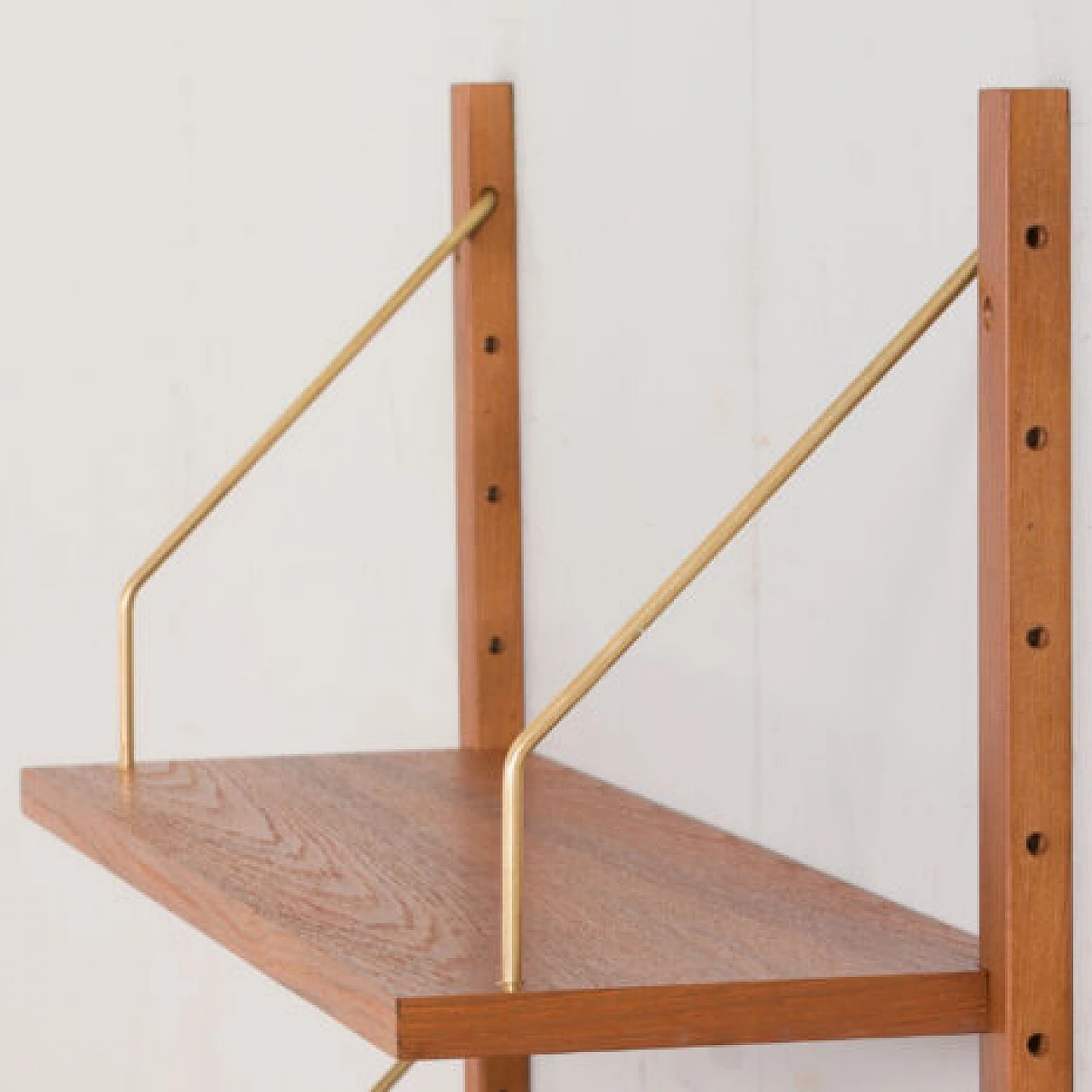 Hanging teak and brass bookcase in the style of Poul Cadovius, 1970s 8