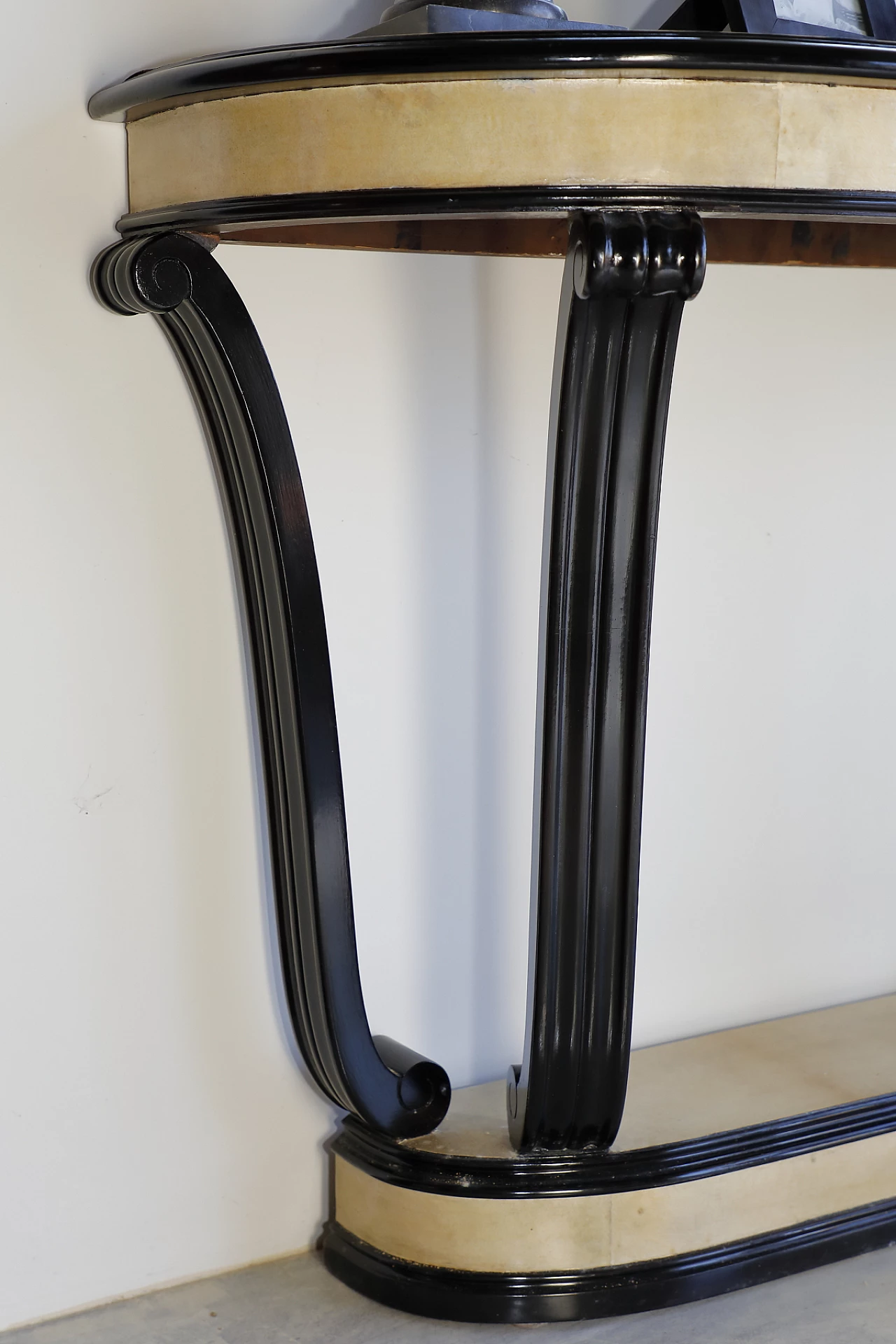 Ebonized wood and parchment console, 1960s 2