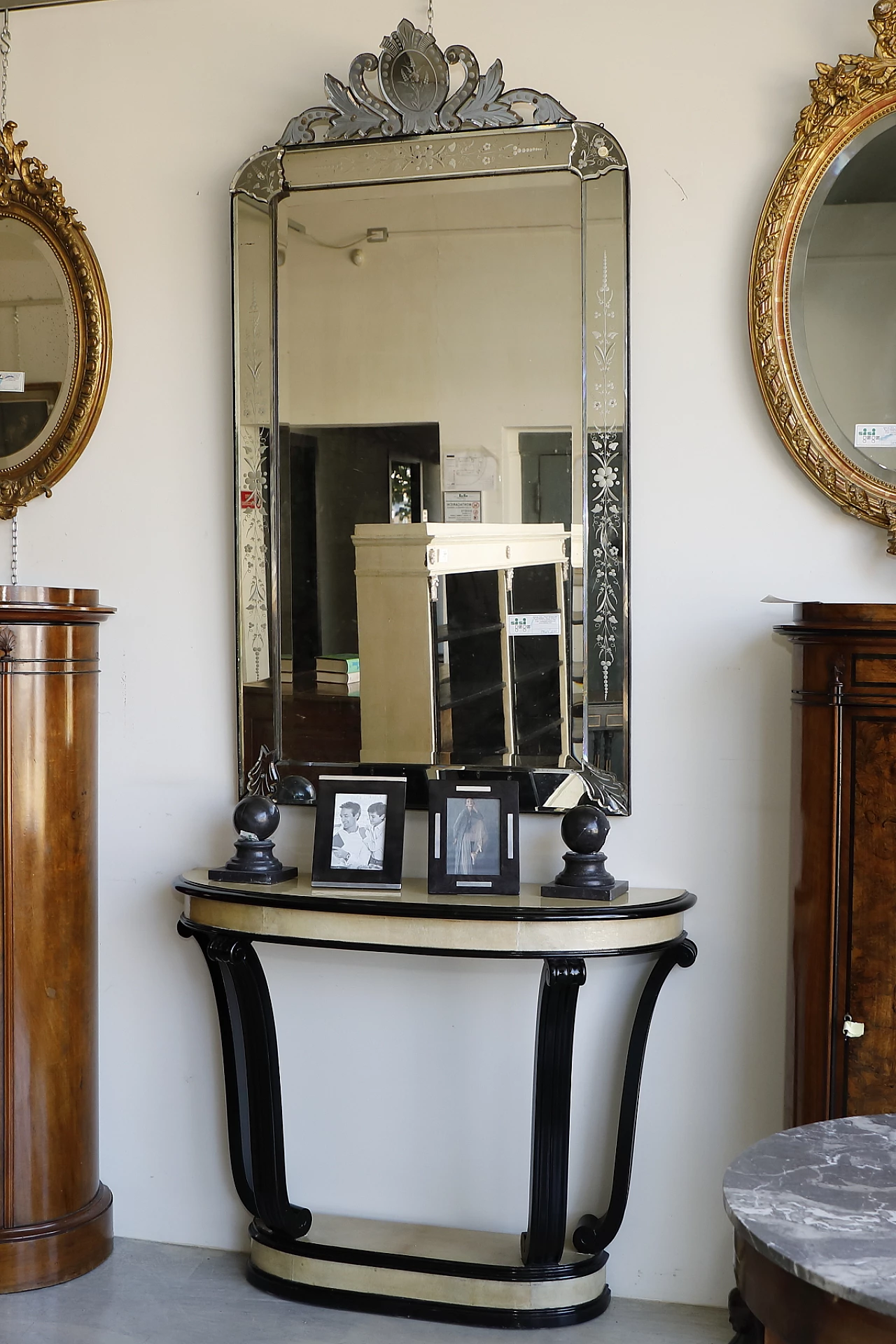 Ebonized wood and parchment console, 1960s 3