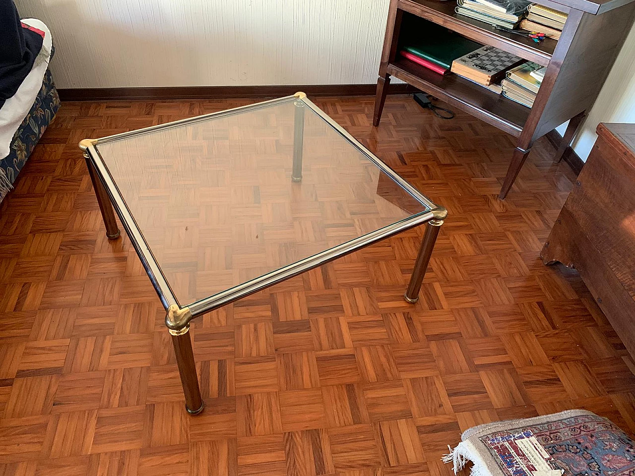 Small square table in chrome-plated steel with glass top, 1970s 5