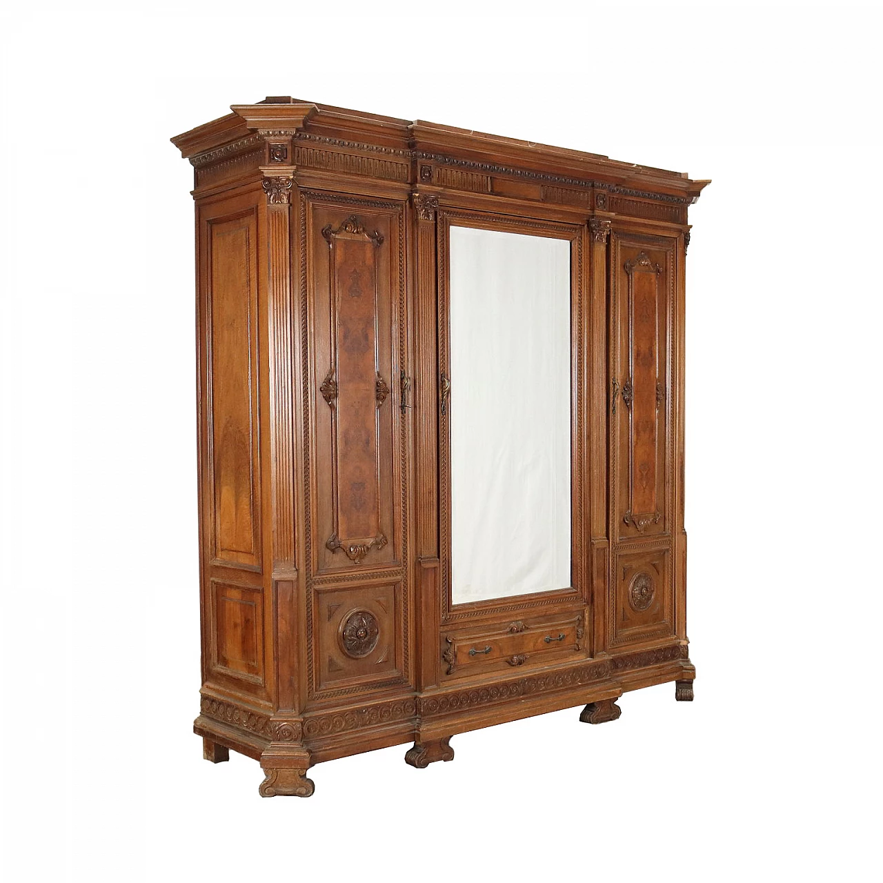 Neo-Renaissance style walnut wardrobe with mirror, early 20th century 1