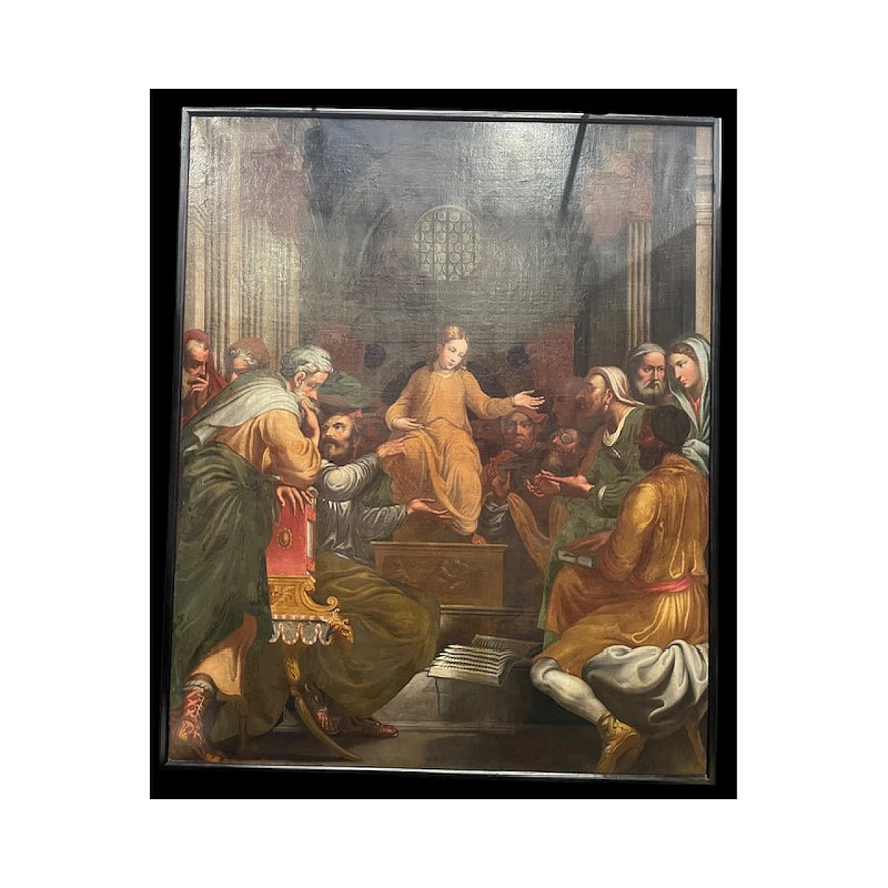 Altarpiece depicting the Dispute of Jesus with the temple doctors, oil on canvas, 17th century 17