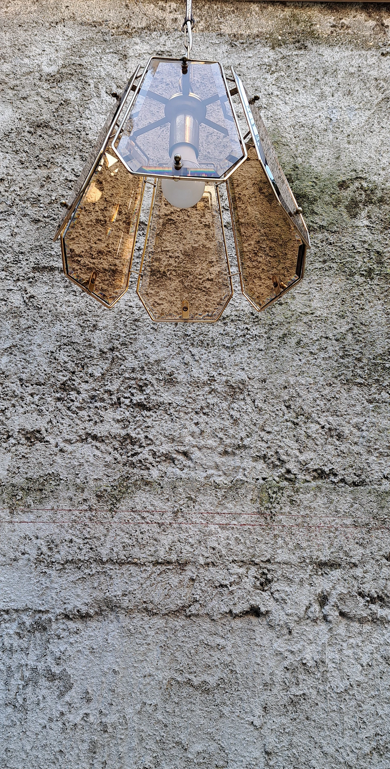 Brass and smoked glass chandelier, 1970s 1