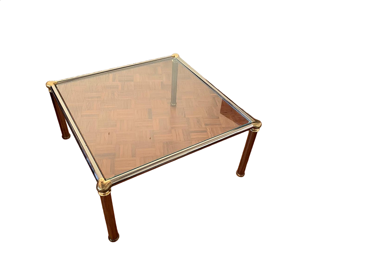 Small square table in chrome-plated steel with glass top, 1970s 9