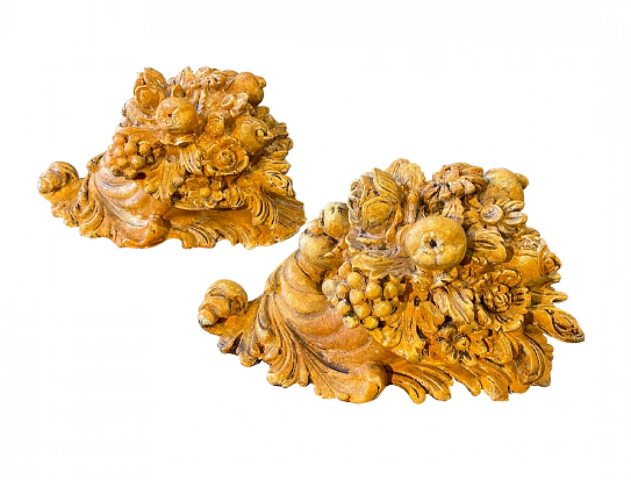 Pair of carved fruitwood cornucopias, second half of the 19th century 1