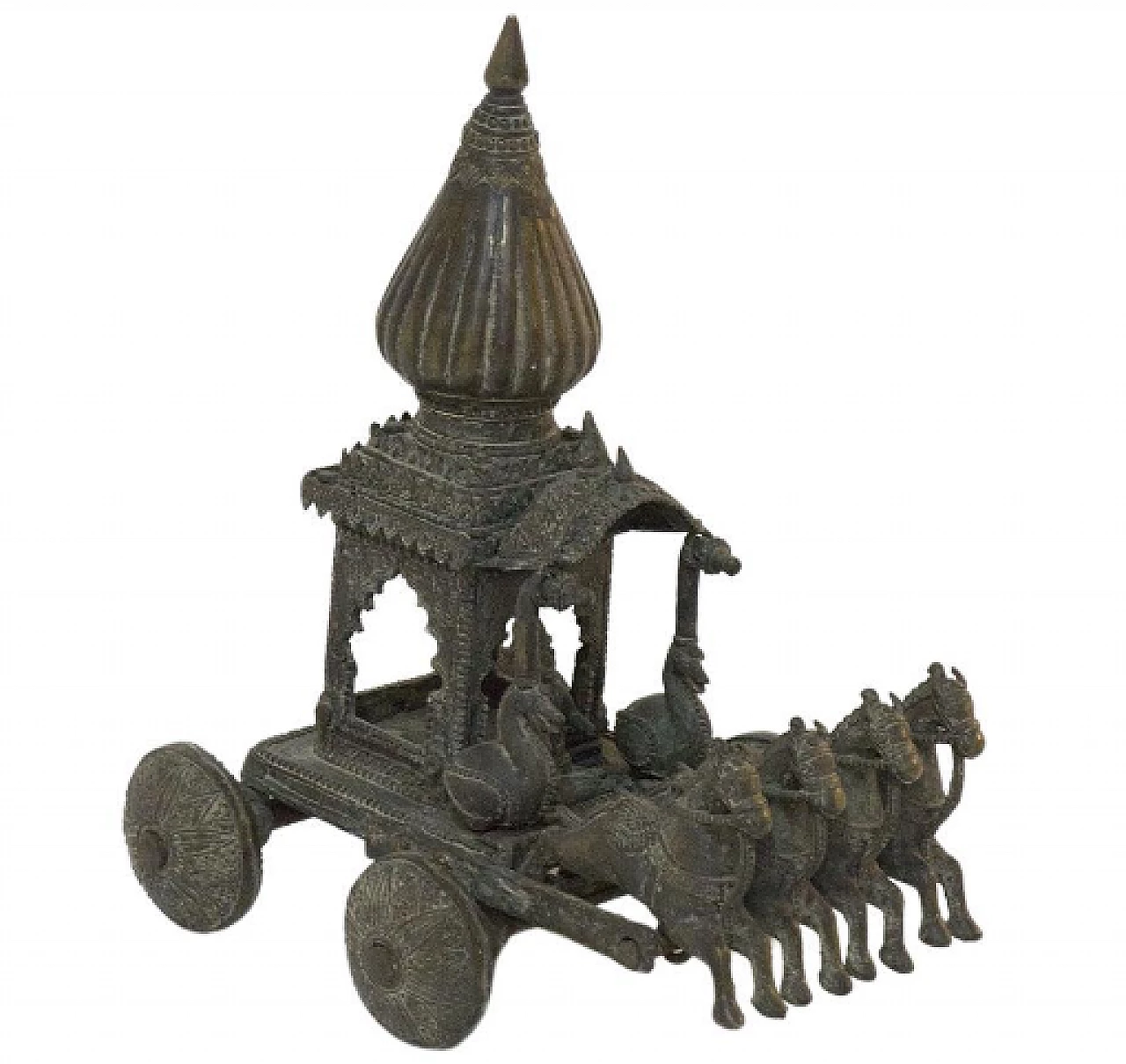 Indian cast iron sculpture of chariot driven by Krishna, early 20th century 1