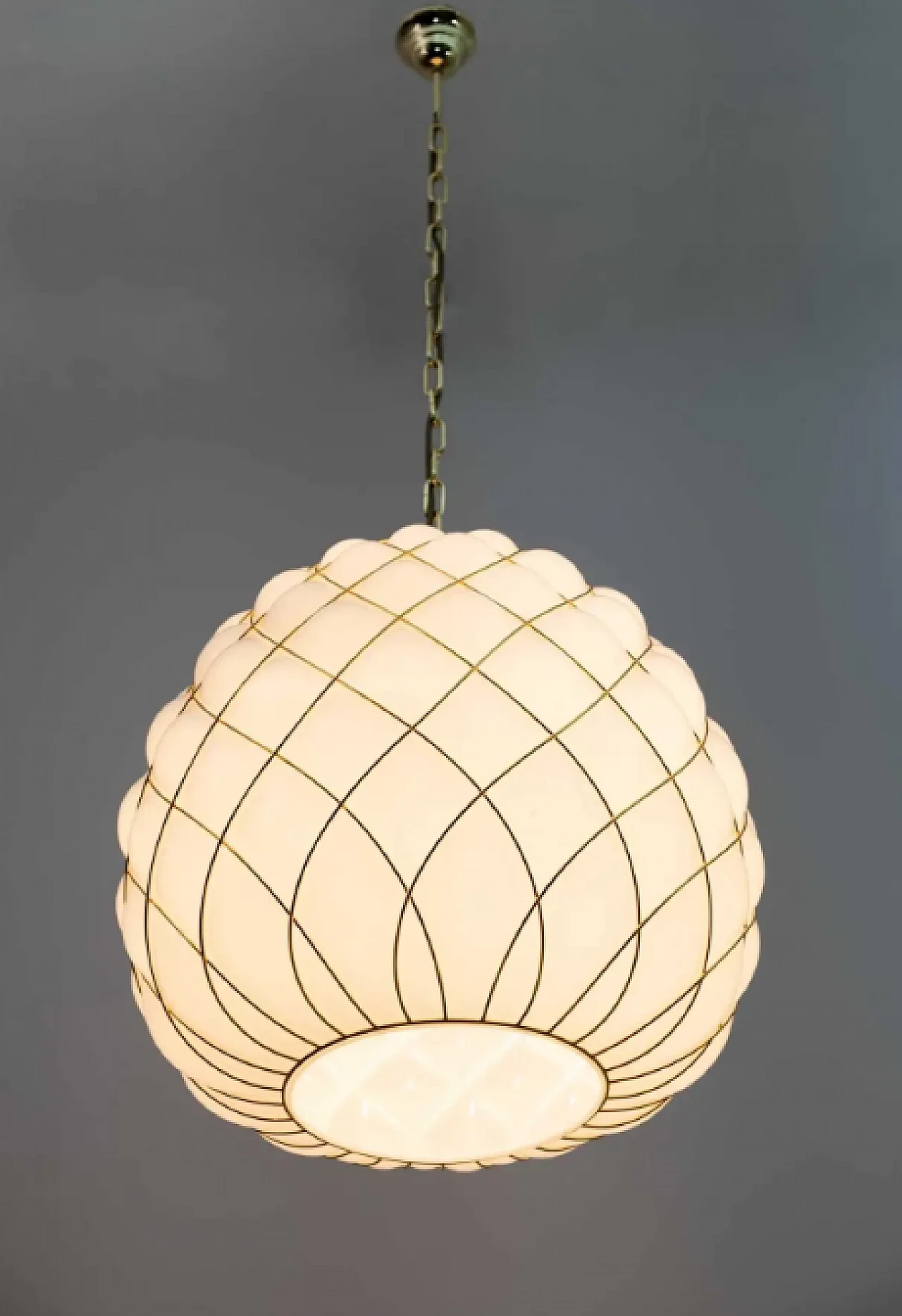 Caged brass and Murano glass chandelier by Fontana Arte, 1990s 3