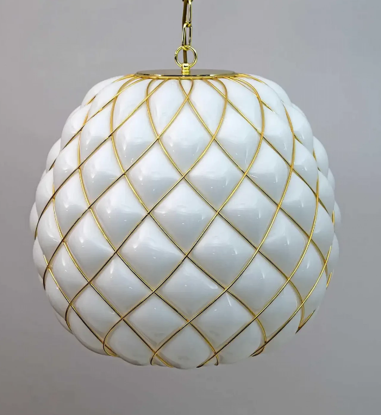 Caged brass and Murano glass chandelier by Fontana Arte, 1990s 4