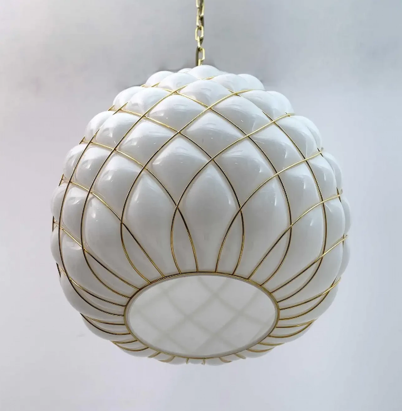 Caged brass and Murano glass chandelier by Fontana Arte, 1990s 5