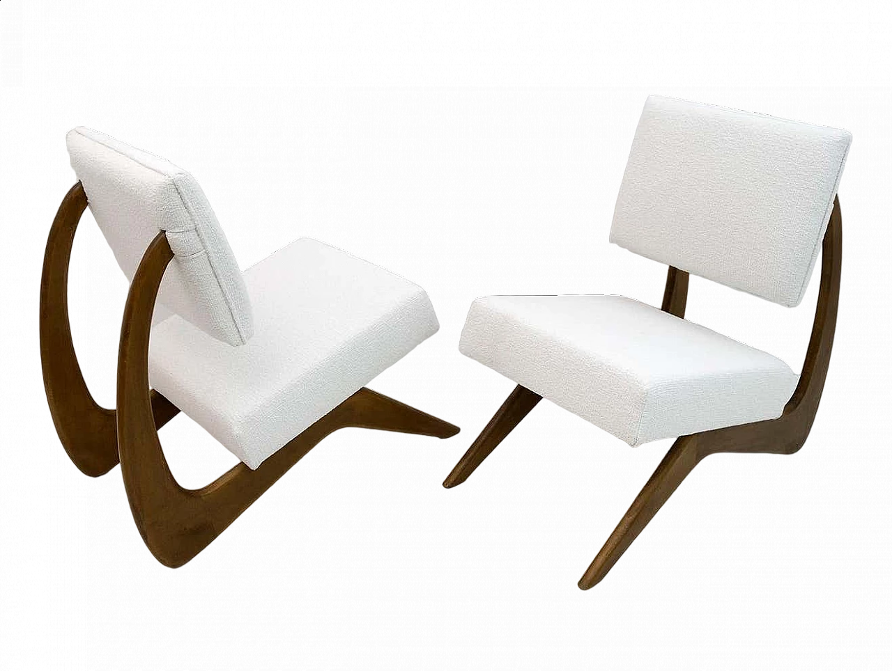 Pair of walnut and chenille armchairs by Adrian Pearsall for Craft Associates, 1960s 12