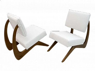 Pair of walnut and chenille armchairs by Adrian Pearsall for Craft Associates, 1960s