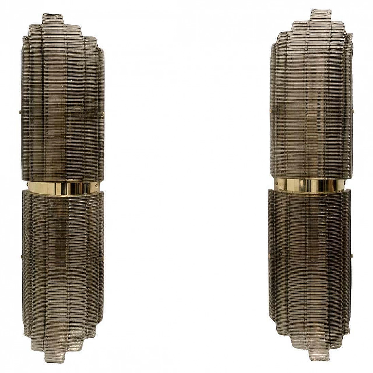 Pair of brass and ribbed Murano glass wall lamps, 1980s 10