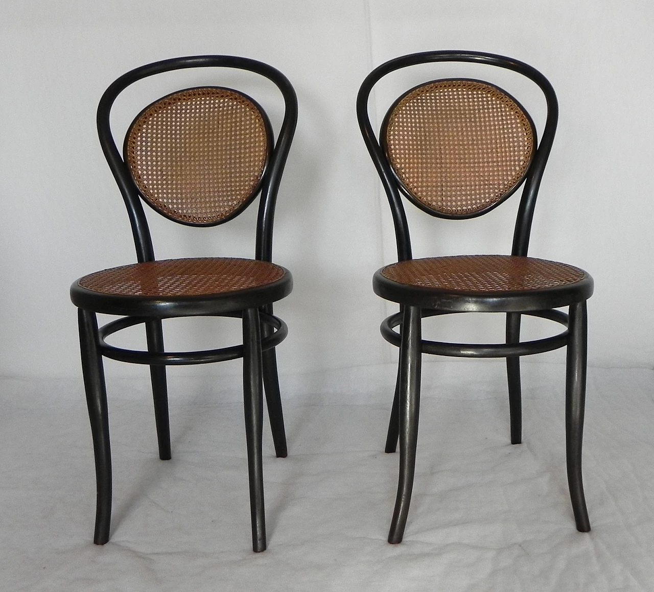 Pair of wood and Vienna straw chairs by J. & J. Kohn, 1920s 3