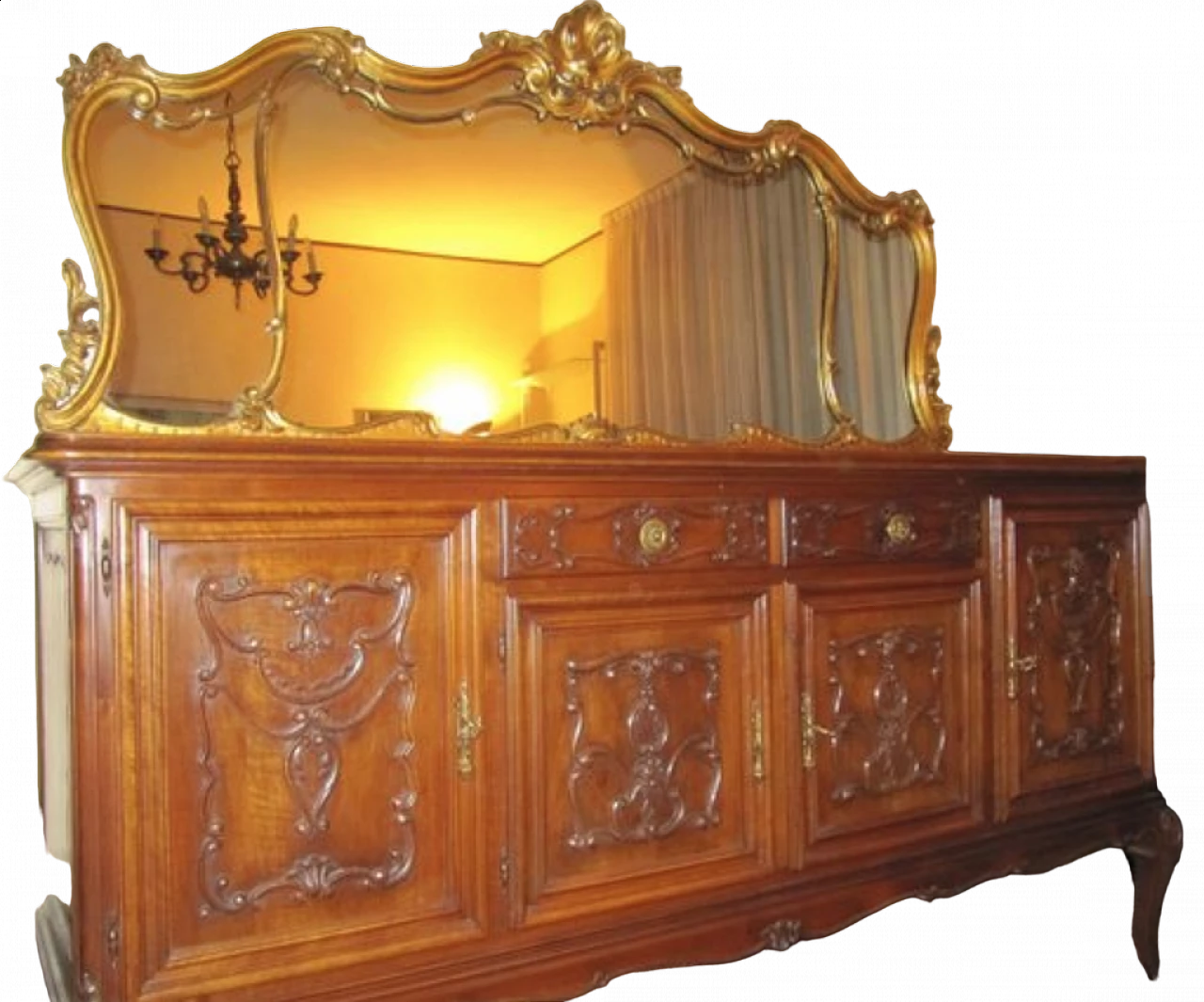 Cabinet with four doors and two drawers in Baroque style with mirror, 1960s 4