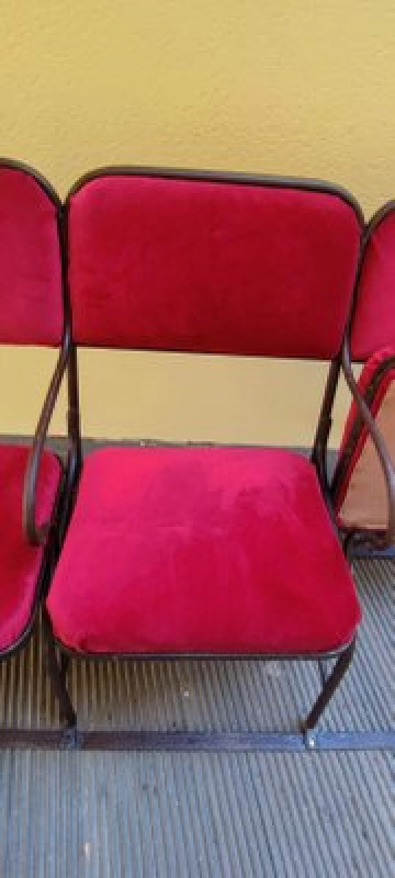 Three-seater metal and velvet cinema bench, 1940s 7