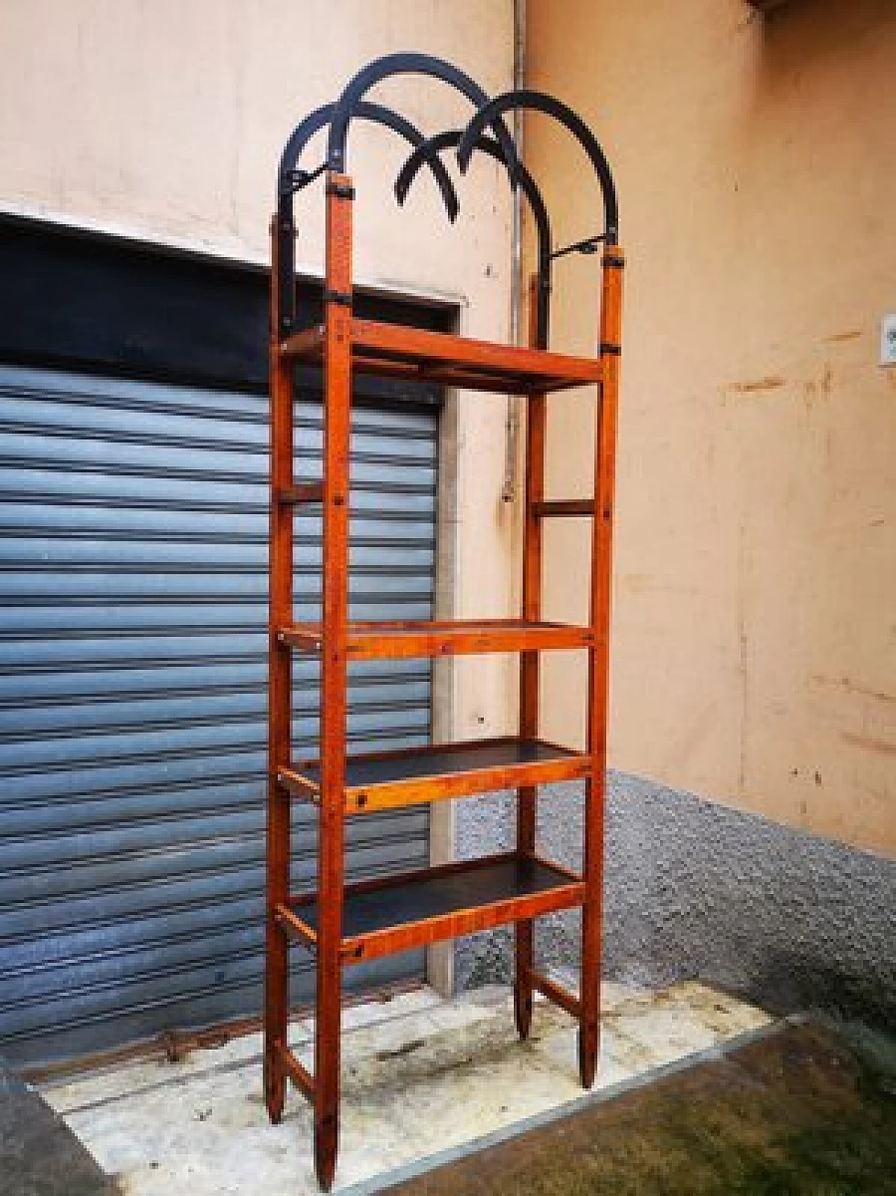 English metal and teak bookcase, 1970s 2