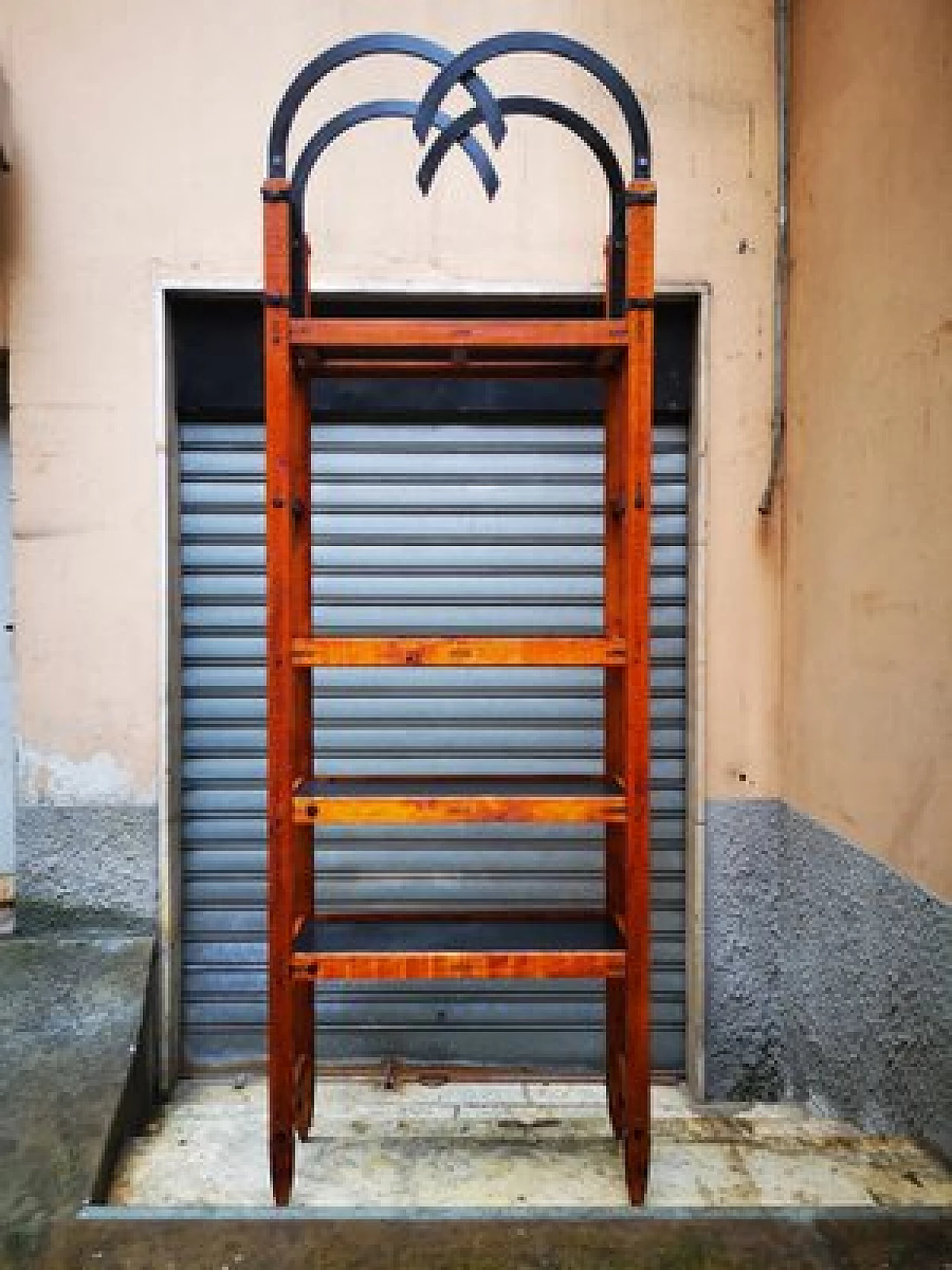 English metal and teak bookcase, 1970s 3