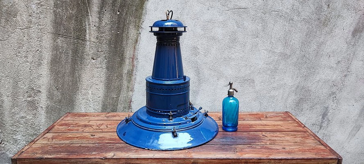 Lampada navale a sospensione in metallo blu, anni '50 2