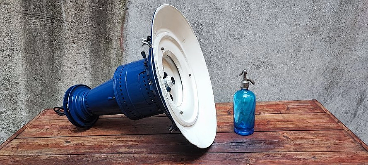 Blue metal naval hanging lamp, 1950s 3