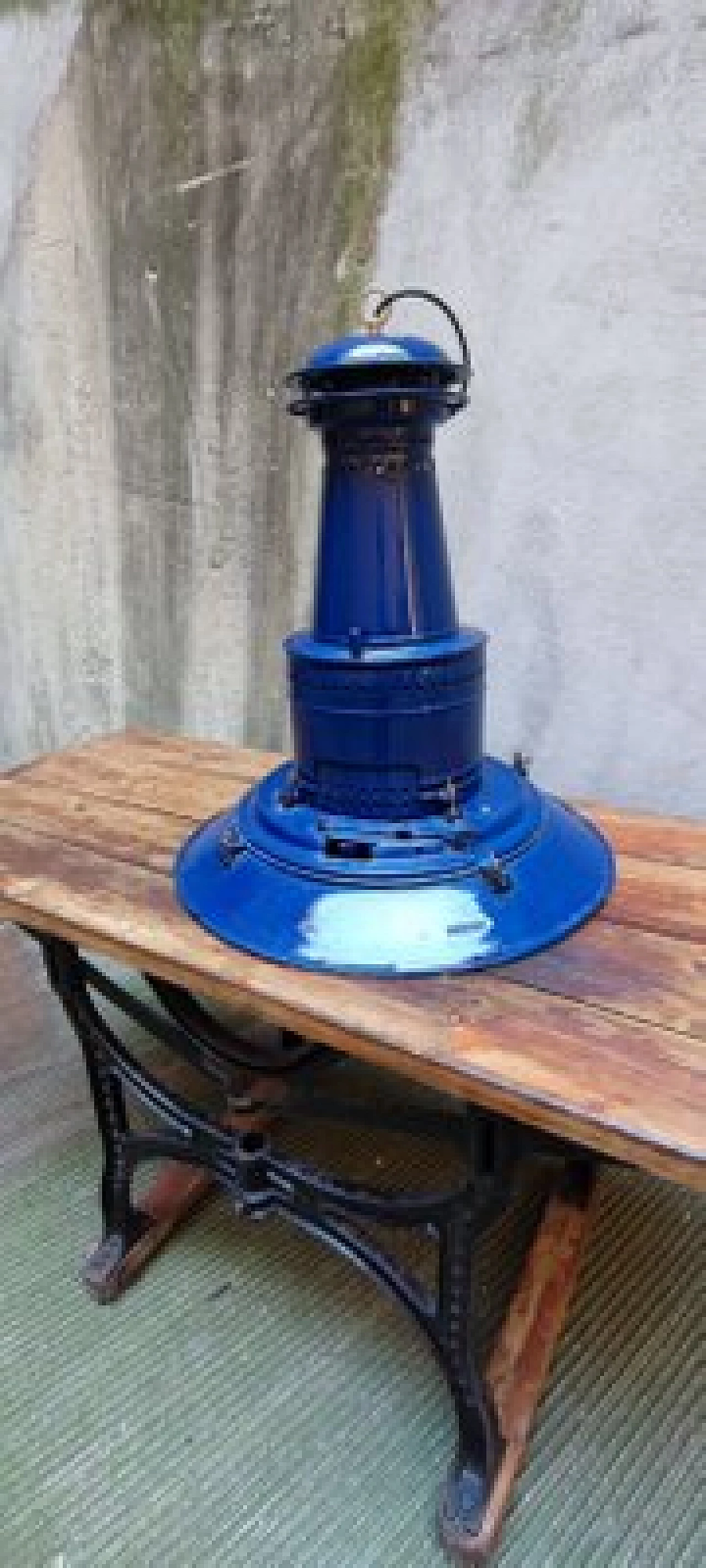 Lampada navale a sospensione in metallo blu, anni '50 5