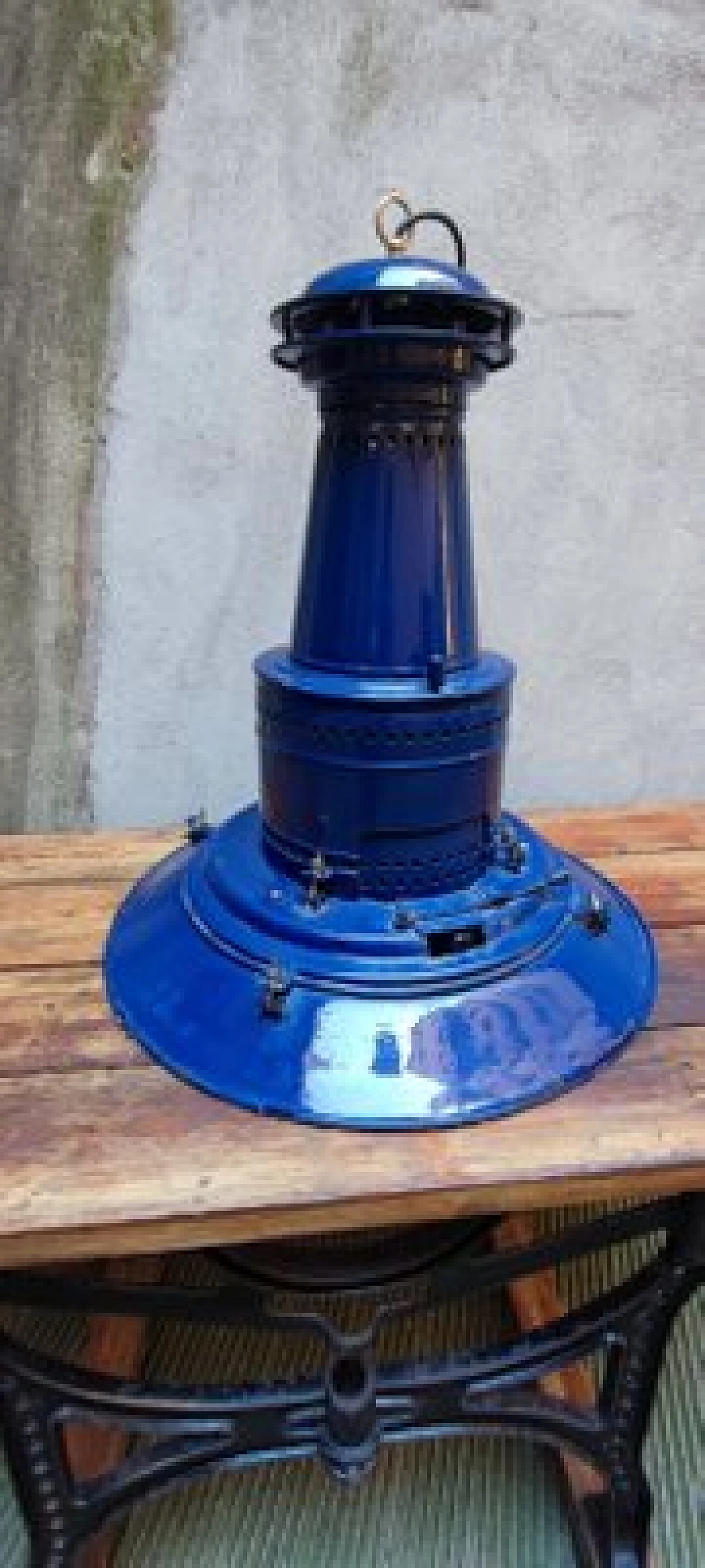 Lampada navale a sospensione in metallo blu, anni '50 6