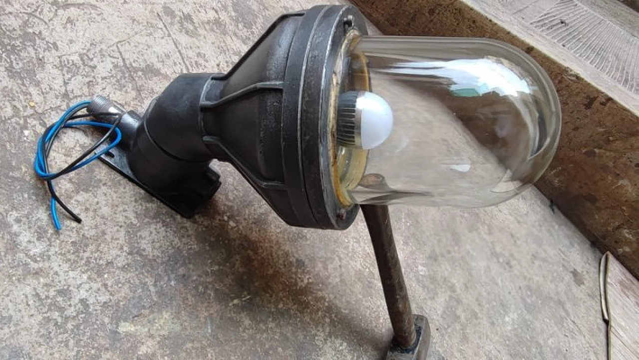 Industrial Polish cast iron and glass wall light, 1950s 7