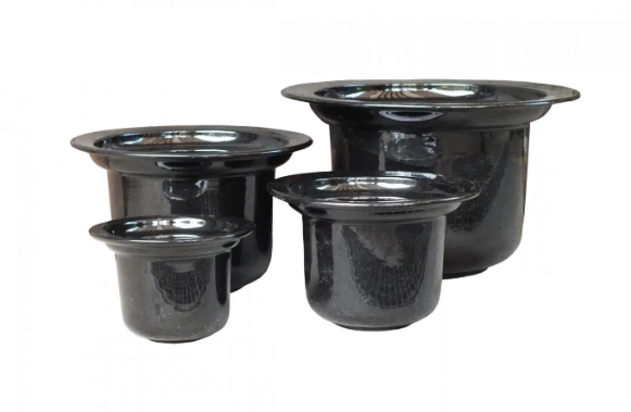 4 Black ceramic vases by Roberto Arioli for Gabbianelli, 1970s 1