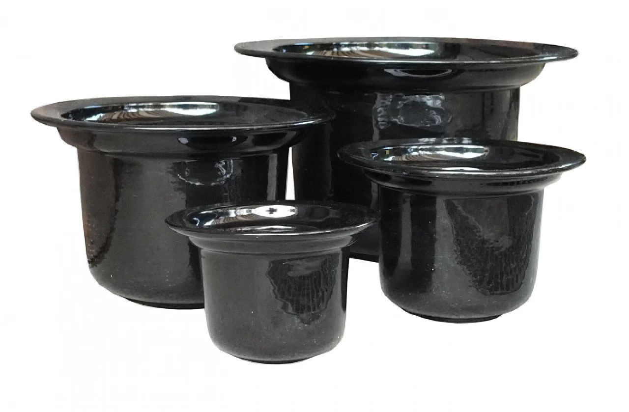 4 Black ceramic vases by Roberto Arioli for Gabbianelli, 1970s 2