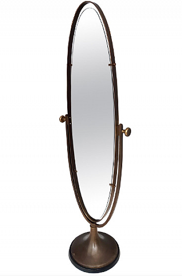 Specchio da terra ovale in ottone e metallo, anni '60