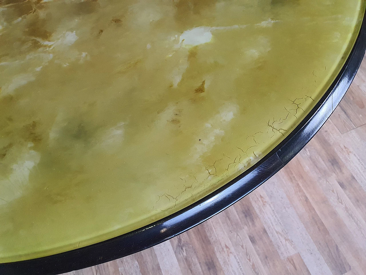 Mahogany oval dining table with decorated glass top, 1950s 13