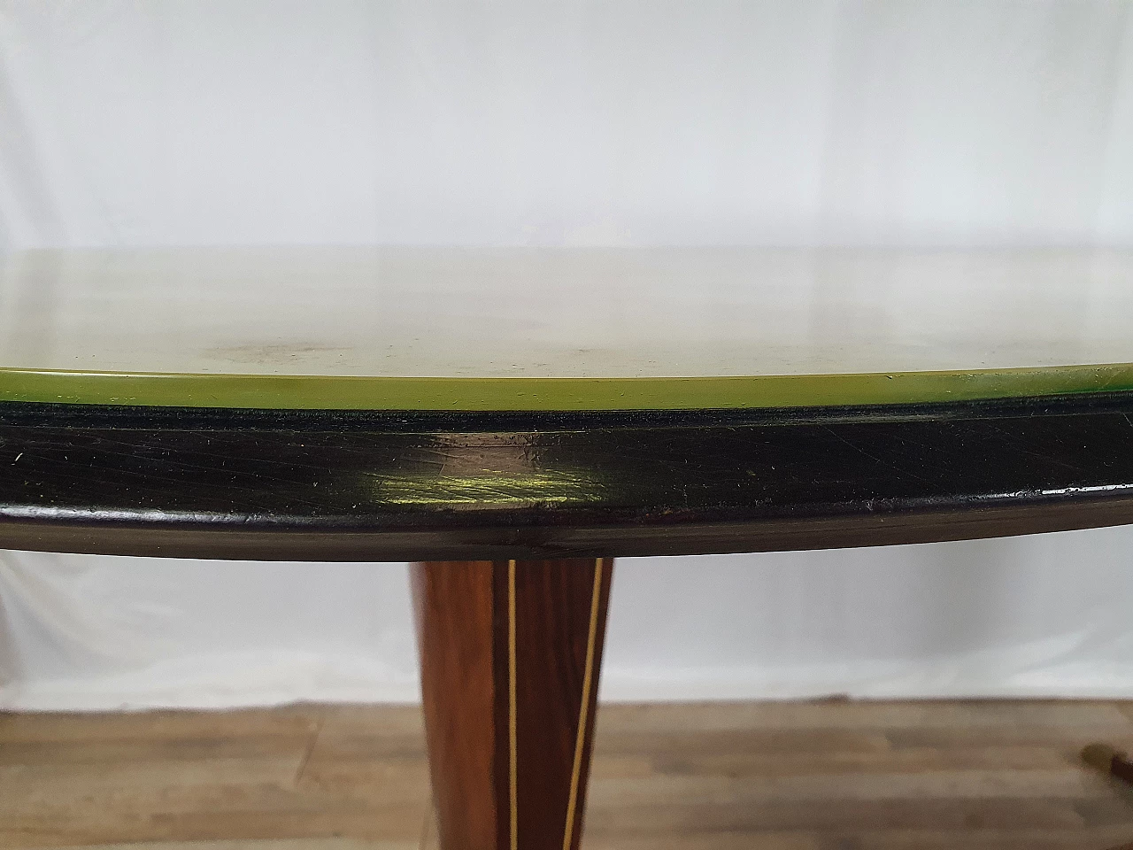 Mahogany oval dining table with decorated glass top, 1950s 16