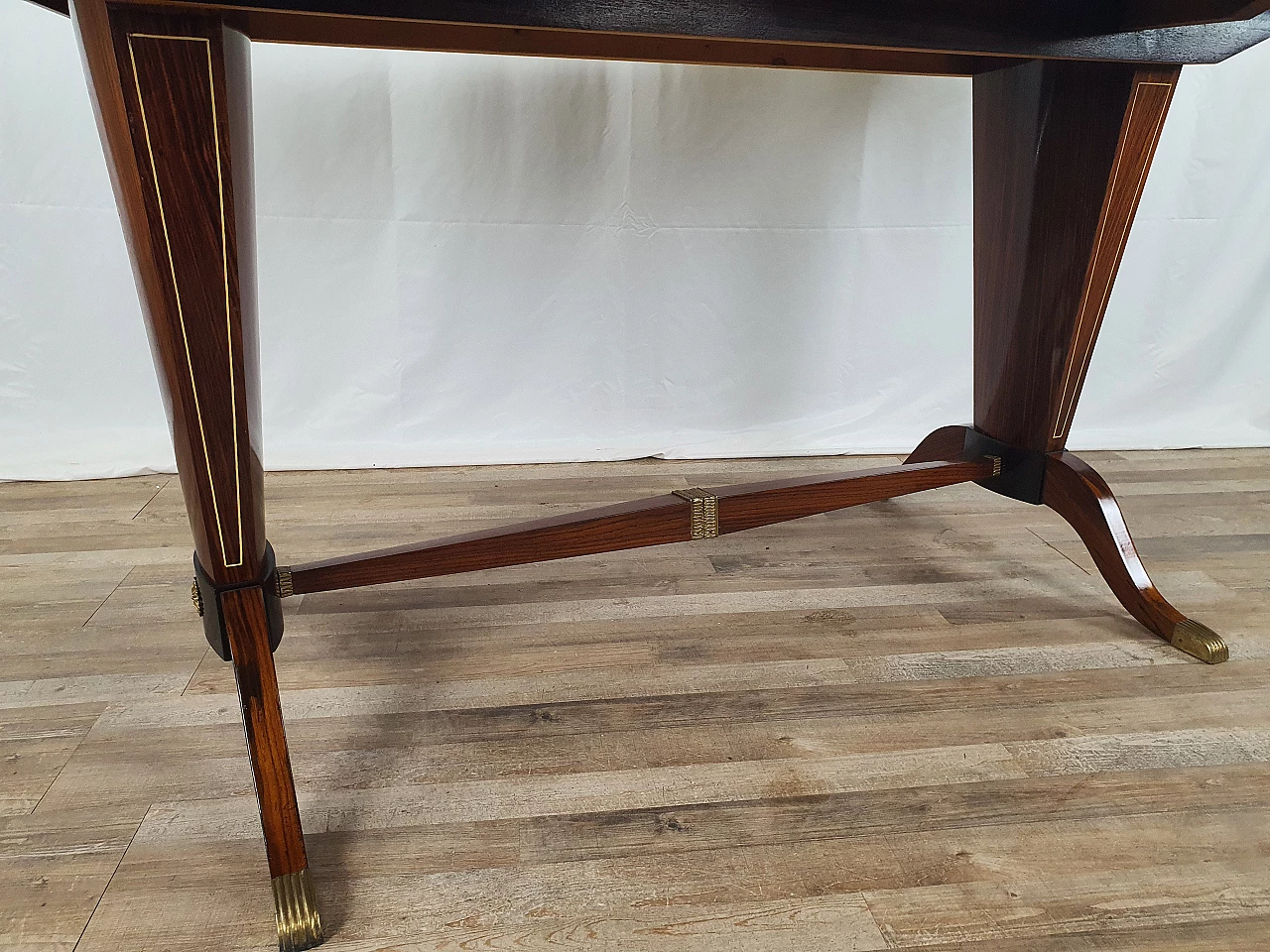 Mahogany oval dining table with decorated glass top, 1950s 18