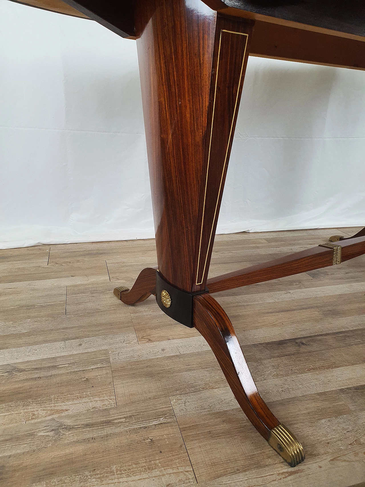 Mahogany oval dining table with decorated glass top, 1950s 19