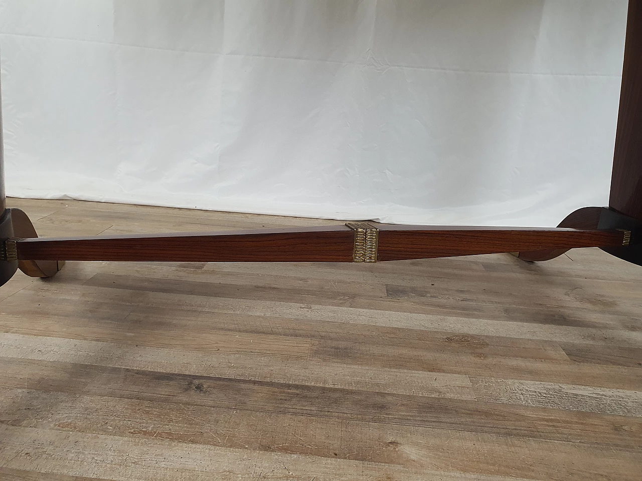 Mahogany oval dining table with decorated glass top, 1950s 25