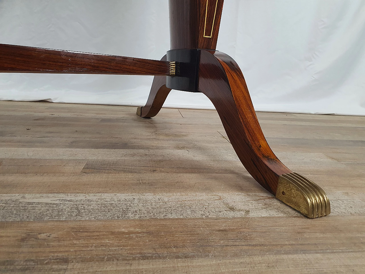 Mahogany oval dining table with decorated glass top, 1950s 30