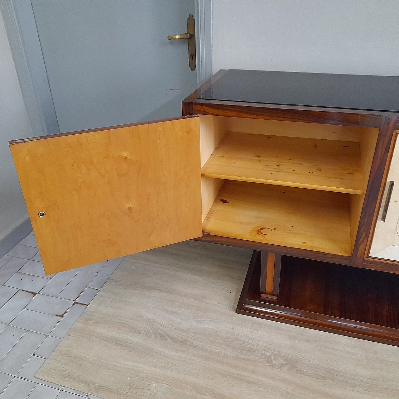 Art Deco sideboard in rosewood and parchment, 1940s 9