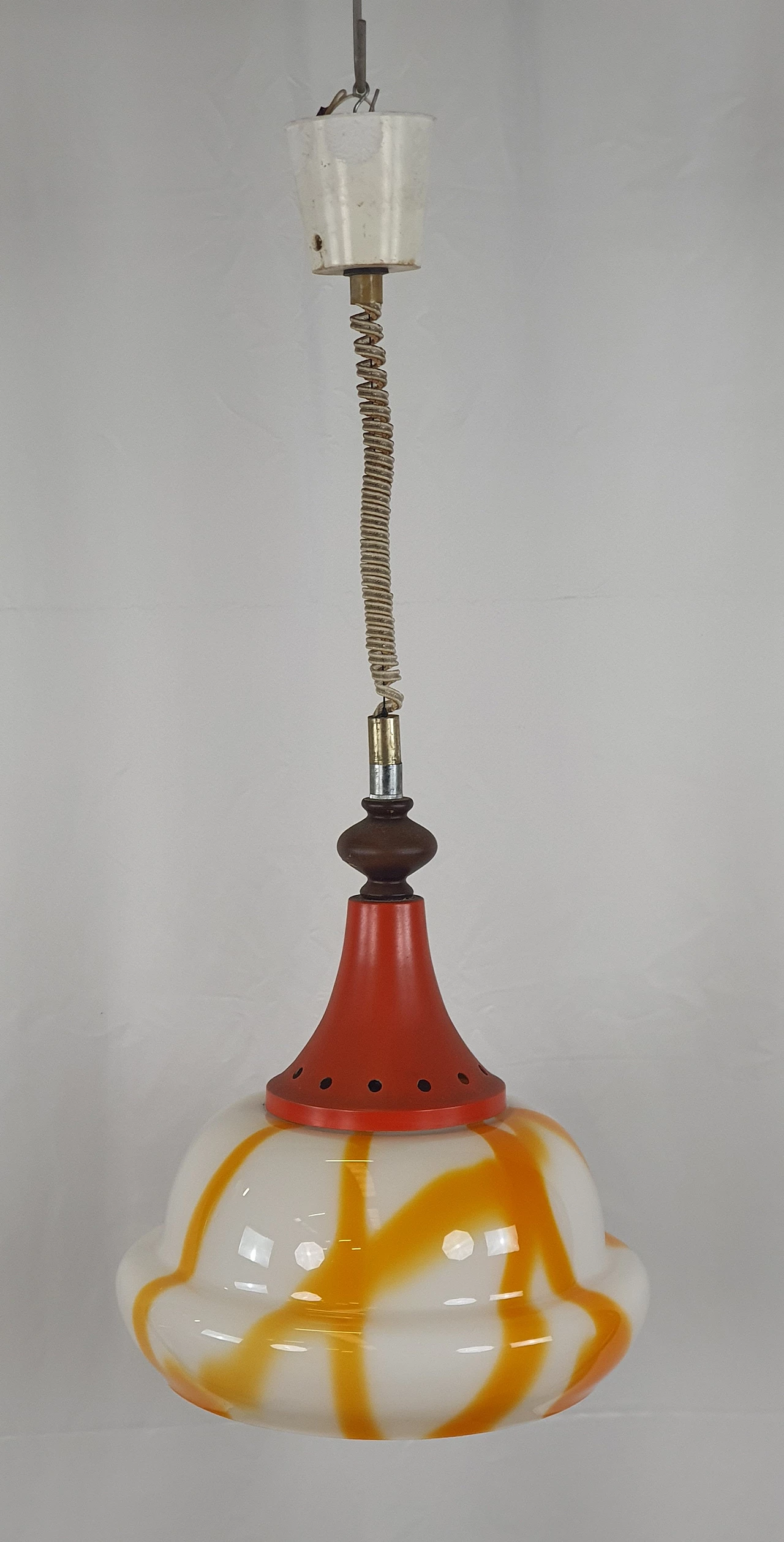 White and orange coloured glass chandelier, 1970s 1