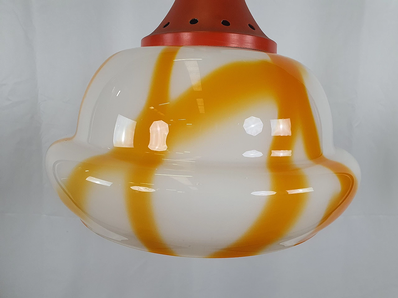 White and orange coloured glass chandelier, 1970s 2