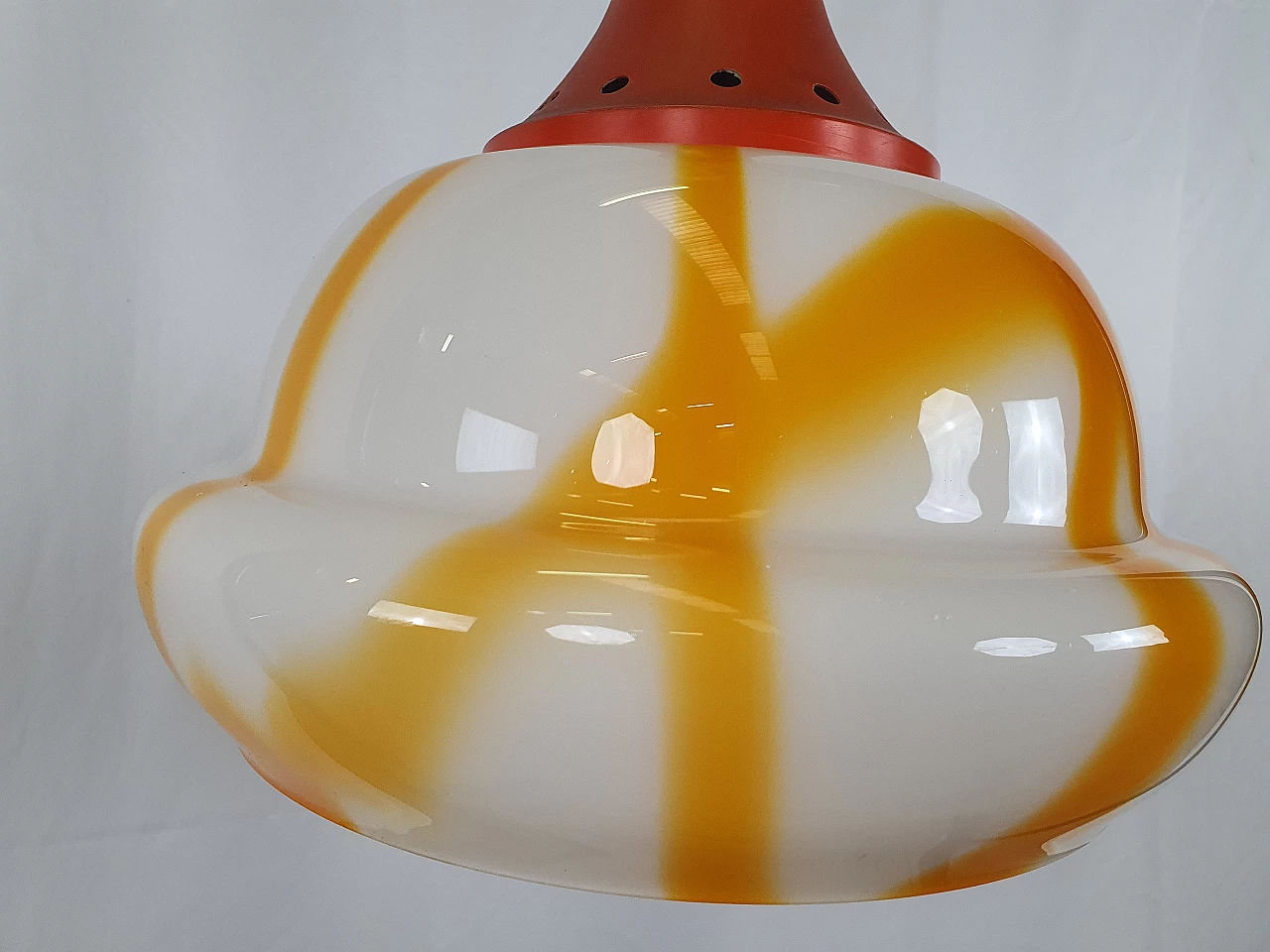 White and orange coloured glass chandelier, 1970s 3