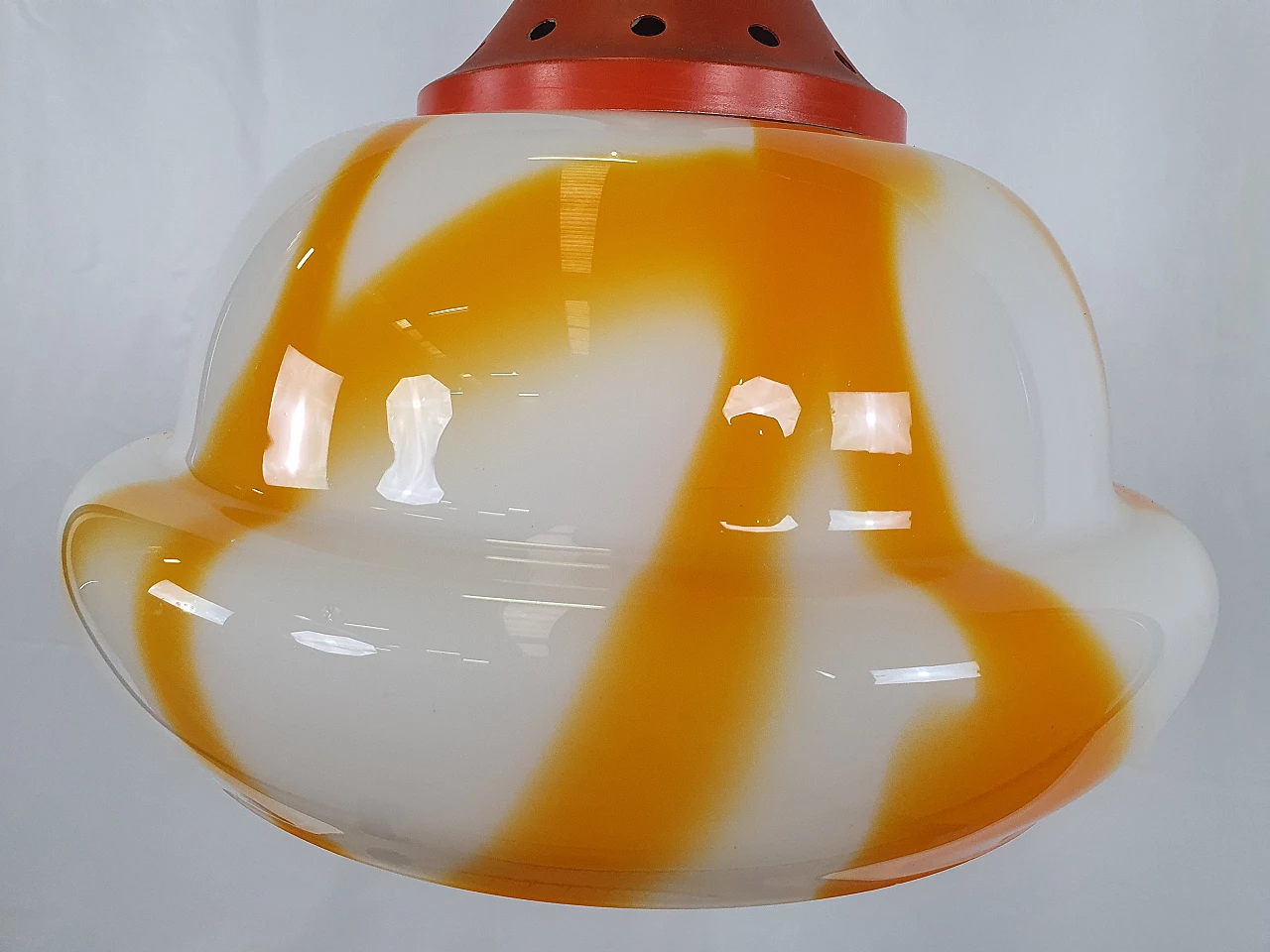 White and orange coloured glass chandelier, 1970s 4