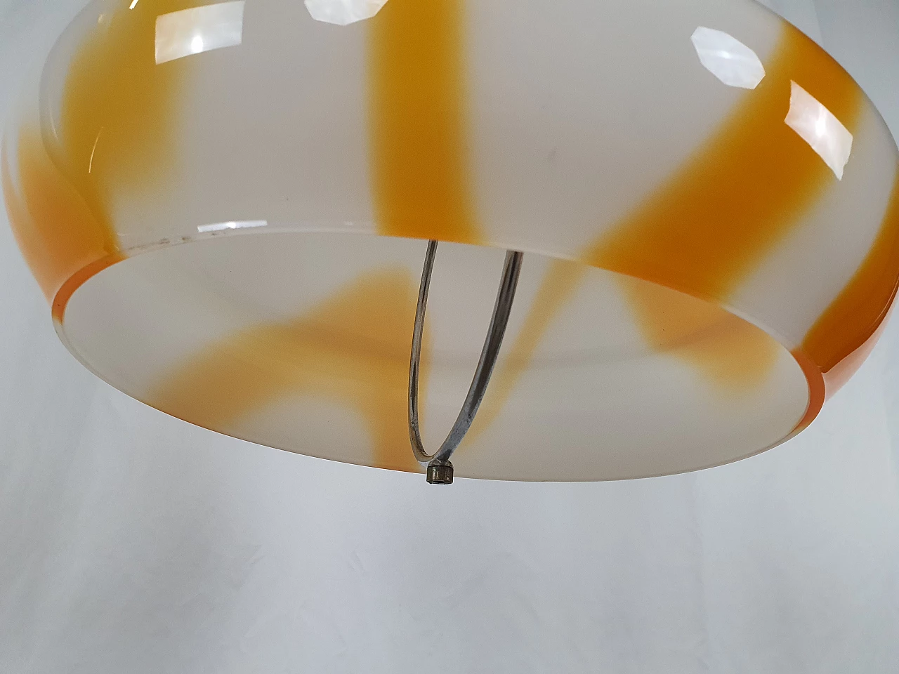 White and orange coloured glass chandelier, 1970s 7