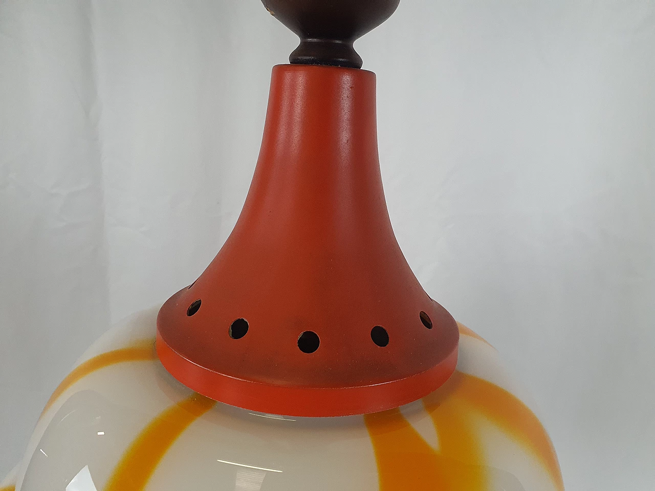 White and orange coloured glass chandelier, 1970s 12