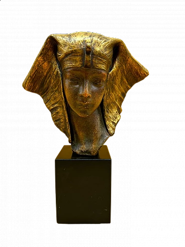 Bronze sculpture of a Pharaoh's head by G. Carli