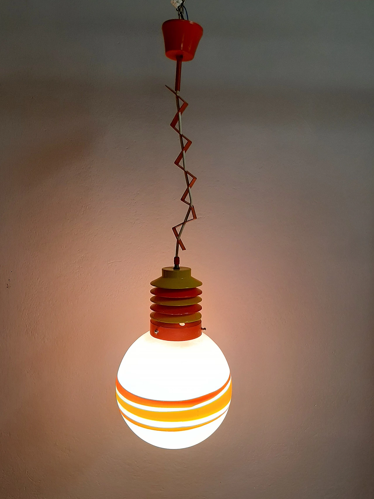 Metal and coloured glass chandelier, 1970s 1