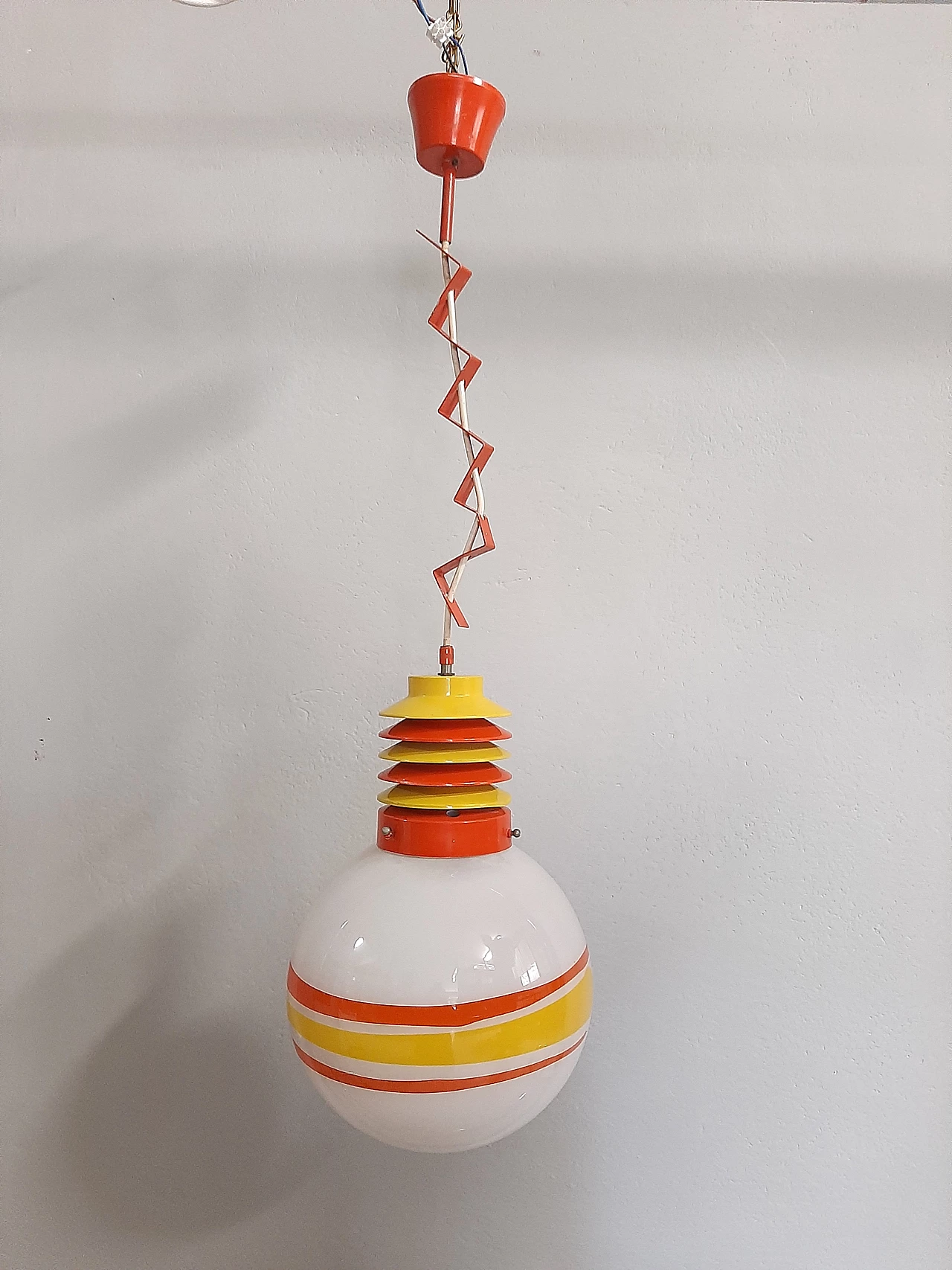 Metal and coloured glass chandelier, 1970s 5