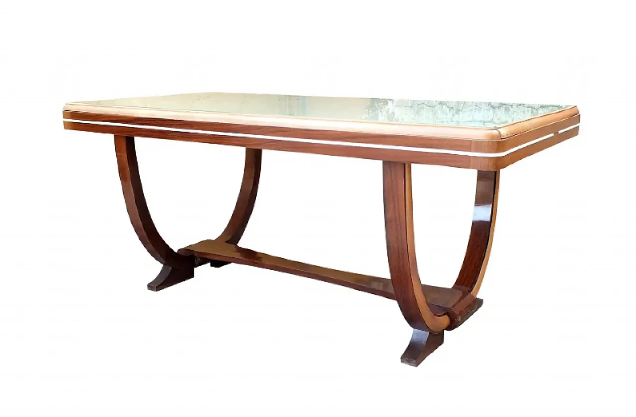 Long dining table in wood and glass by Osvaldo Borsani, 1940s 1